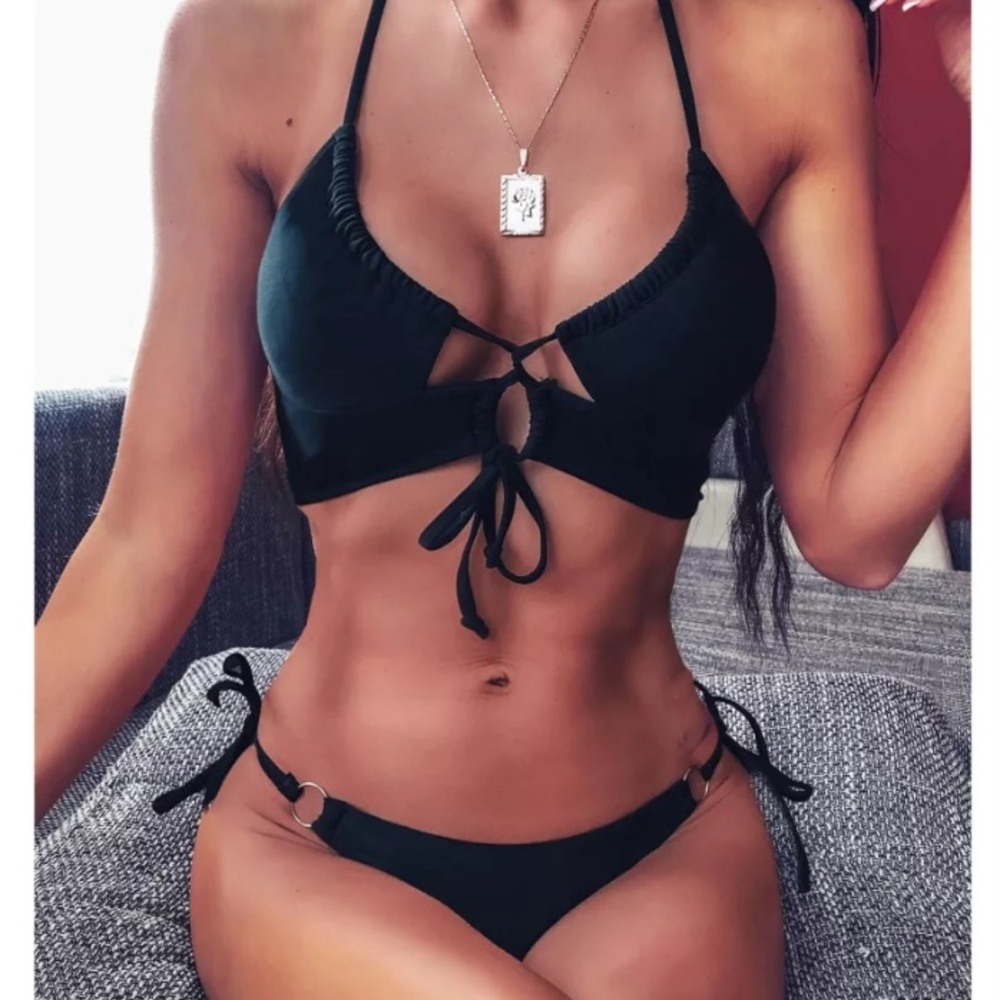 Black CrissCross Tie Cheeky Brazilian bikini